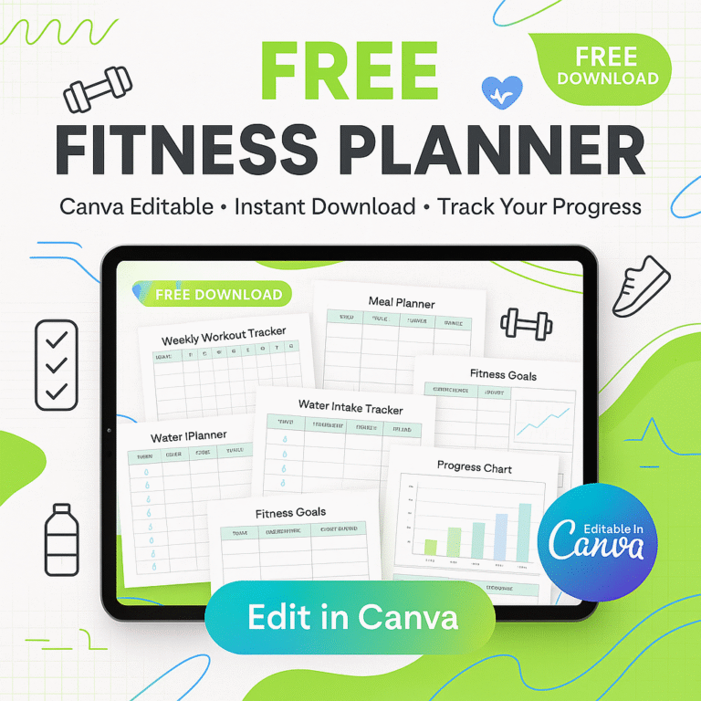 Free Canva Fitness Planner | 39-Page Wellness Tracker - Pixbundle