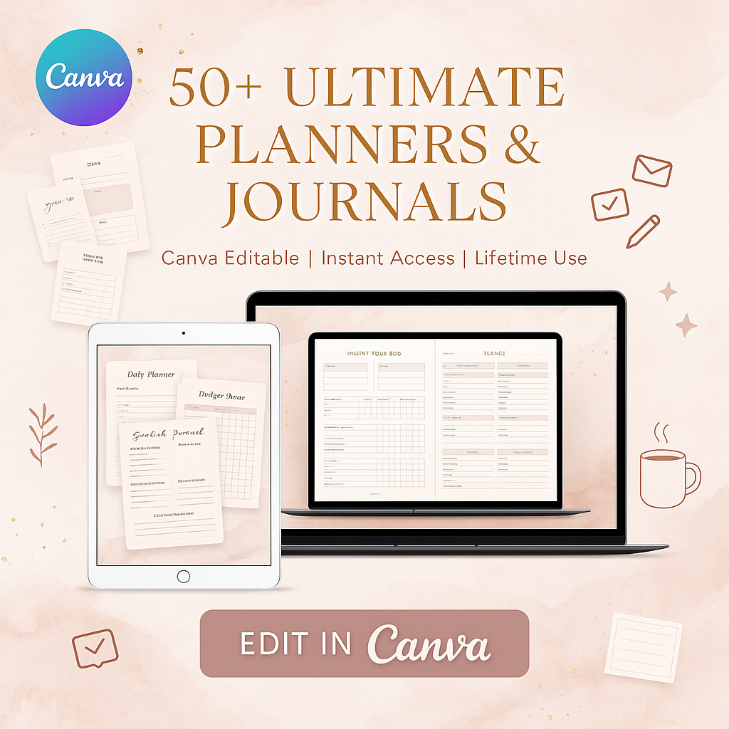 50+ Ultimate Digital Planners & Printable Journals Bundle