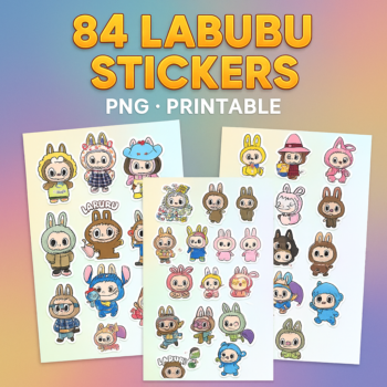 84 Labubu Stickers PNG Bundle