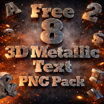8 3D Metallic Text PNG