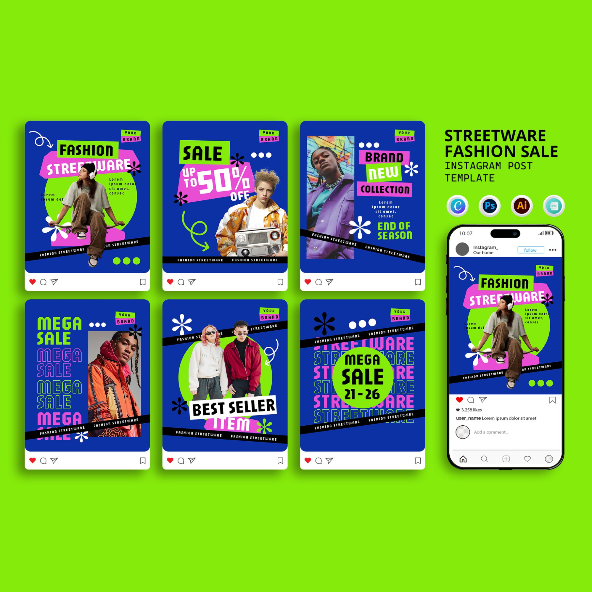 6 Streetwear Fashion Sale Instagram Post Templates