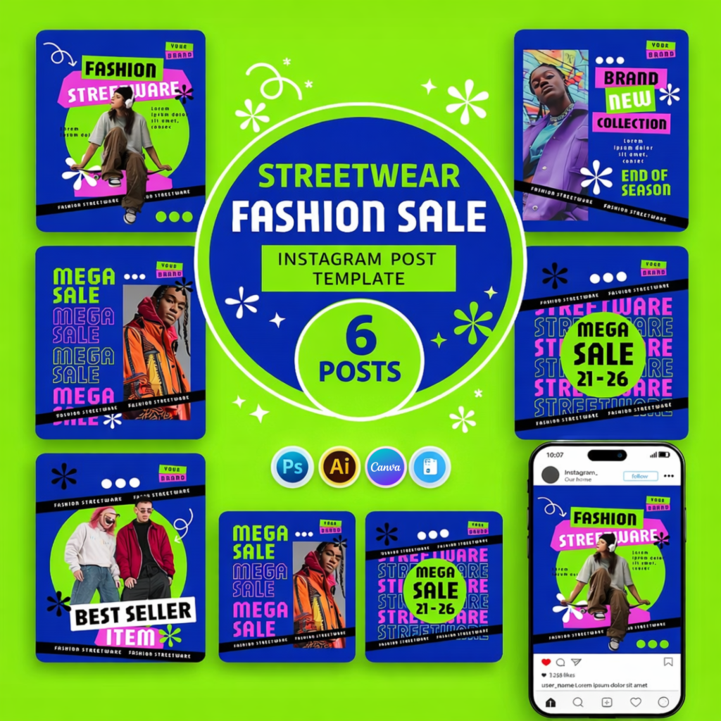 6 Streetwear Fashion Sale Instagram Post Templates