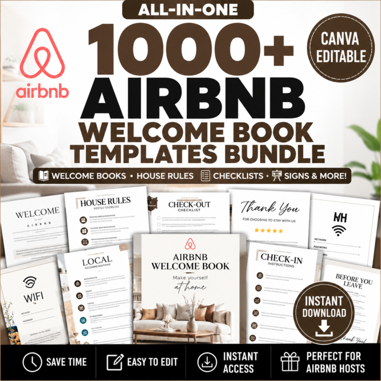 1000+ Airbnb Welcome Book Templates Bundle – Canva Editable Airbnb Host Guide, House Rules & Guest Book Kit