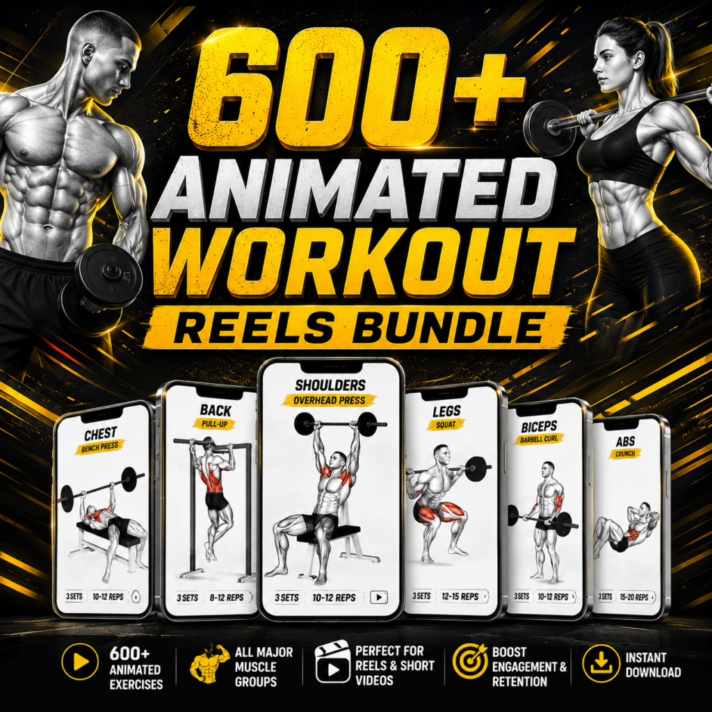 600+ Animated Workout Reels Bundle – Gym & Fitness Videos for Personal Trainers, Fitness Coaches & Content Creators video preview