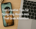 Smartphone on a wooden desk showing an Instagram Reel ad, next to a laptop keyboard, with text overlay “Top Creative Tips for Designing Reels Ads That Grab Attention.
